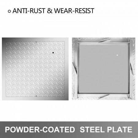 Recessed Manhole Cover 11.8\"x11.8\" Clear Opening Galvanized Steel Drain Cover Overall Size 14.5\"x14.5\" Sealed Square Manhole Cover and Frame Steel