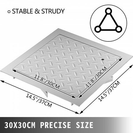 Recessed Manhole Cover 11.8\"x11.8\" Clear Opening Galvanized Steel Drain Cover Overall Size 14.5\"x14.5\" Sealed Square Manhole Cover and Frame Steel