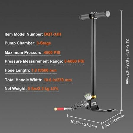 PCP Hand Pump 3 Stage 30Mpa 4500 PSI High Pressure PCP Air Rifile Filling Stirrup Pump with Oil-Moisture Filter Pressure Gauge Stainless Steel for Airguns