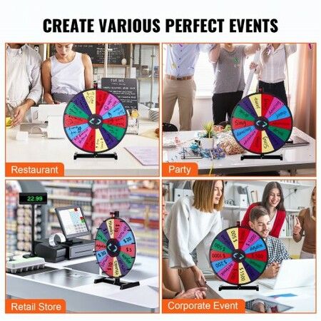 24 inch Spinning Prize Wheel 14 Slots Tabletop Spinner Heavy Duty Roulette Wheel with a Dry Erase and 2 Markers Win Fortune Spin Games in Party Pub Trade