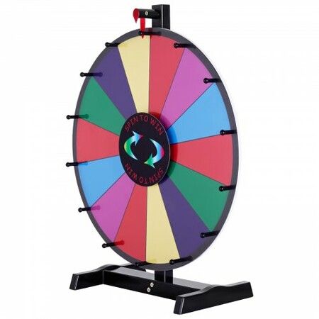 24 inch Spinning Prize Wheel 14 Slots Tabletop Spinner Heavy Duty Roulette Wheel with a Dry Erase and 2 Markers Win Fortune Spin Games in Party Pub Trade