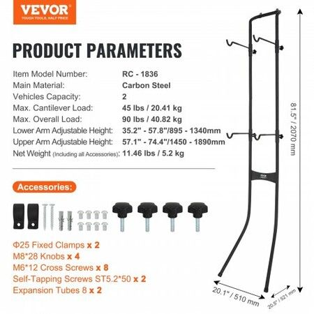 2 Bike Storage Rack Free Standing Gravity Wall Vertical Bike Rack Fully Adjustable Bike Rack Garage Sturdy Steel & Easy Assemble for Garage Living Room