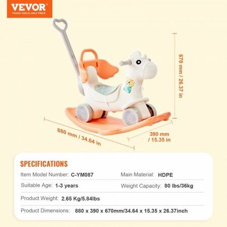 4 in 1 Rocking Horse for Toddlers 1-3 Years Baby Rocking Horse with Detachable Balance Board Push Handle and 4 Smooth Wheels Support up to 80 lbs HDPE