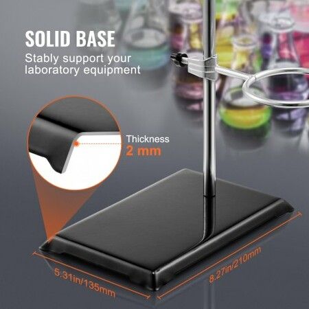 Lab Stand Support Laboratory Retort Support Stand 2 Sets Steel Lab Stand 23.6" Rod and 8.3" x 5.3" Cast Iron Base Includes Flask Clamps Burette