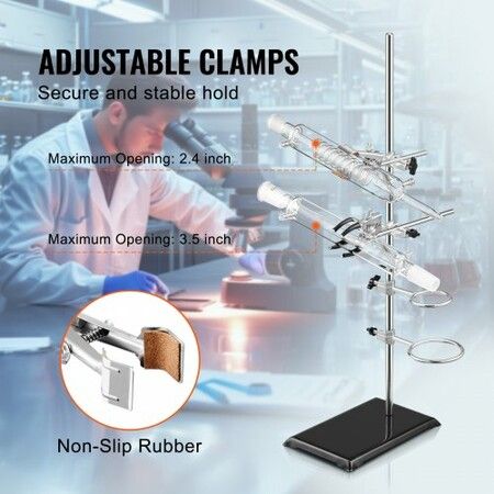 Lab Stand Support Laboratory Retort Support Stand 2 Sets Steel Lab Stand 23.6" Rod and 8.3" x 5.3" Cast Iron Base Includes Flask Clamps Burette