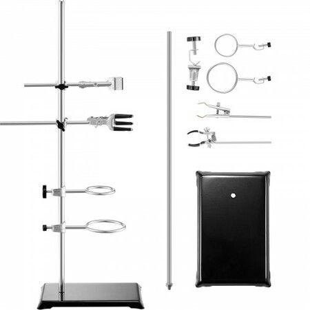 Lab Stand Support Laboratory Retort Support Stand 2 Sets Steel Lab Stand 23.6" Rod and 8.3" x 5.3" Cast Iron Base Includes Flask Clamps Burette