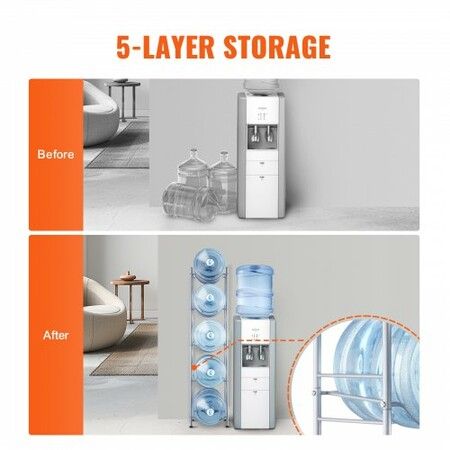 5 Tiers Water Jug Holder Single Row Water Bottle Rack for 5 Bottles Silver