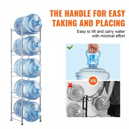 5 Tiers Water Jug Holder Single Row Water Bottle Rack for 5 Bottles Silver