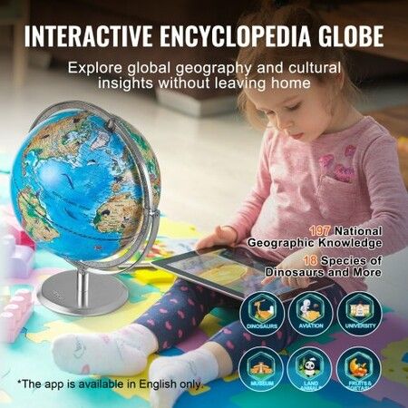 Educational Globe for Kids 254 mm Interactive AR World Globe with AR Golden Globe APP LED Night Lighting 720° Rotation STEM Toy Gifts