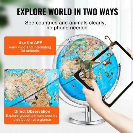 Educational Globe for Kids 254 mm Interactive AR World Globe with AR Golden Globe APP LED Night Lighting 720° Rotation STEM Toy Gifts