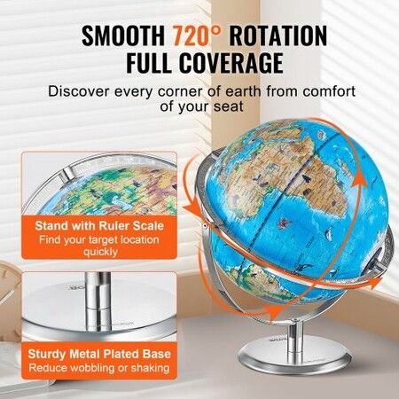 Educational Globe for Kids 254 mm Interactive AR World Globe with AR Golden Globe APP LED Night Lighting 720° Rotation STEM Toy Gifts