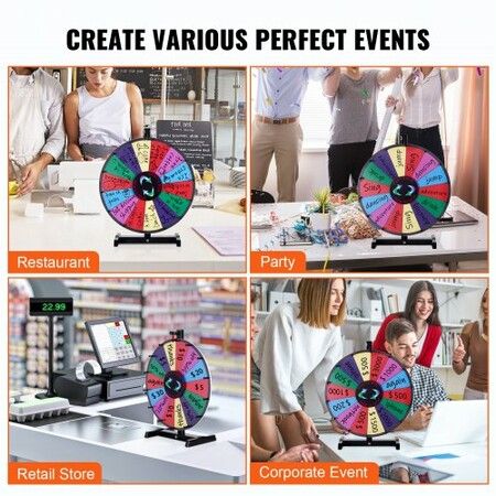 18 inch Spinning Prize Wheel 14 Slots Tabletop Spinner Heavy Duty Roulette Wheel with a Dry Erase and 2 Markers Win Fortune Spin Games