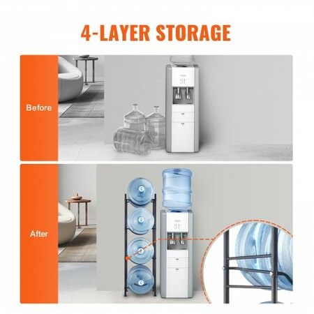 4 Tiers Water Jug Holder Single Row Water Bottle Rack for 4 Bottles Black