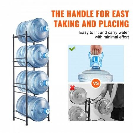 4 Tiers Water Jug Holder Single Row Water Bottle Rack for 4 Bottles Black