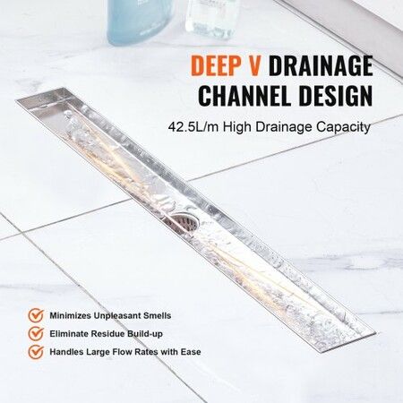 610mm Linear Shower Drain Offset with Tile Insert CoverBrushed 304 Stainless Steel Rectangle Shower Floor DrainLinear Drain with Leveling FeetHair Strainer