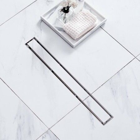 610mm Linear Shower Drain Offset with Tile Insert CoverBrushed 304 Stainless Steel Rectangle Shower Floor DrainLinear Drain with Leveling FeetHair Strainer