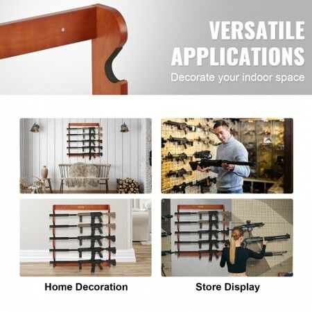 Gun Rack Wood Gun Rack Wall Mount Gun Display Rack holds 5 Rifles Shotguns 132 lb Heavy Duty Wall Storage Display Rifle Rack with Soft Padding