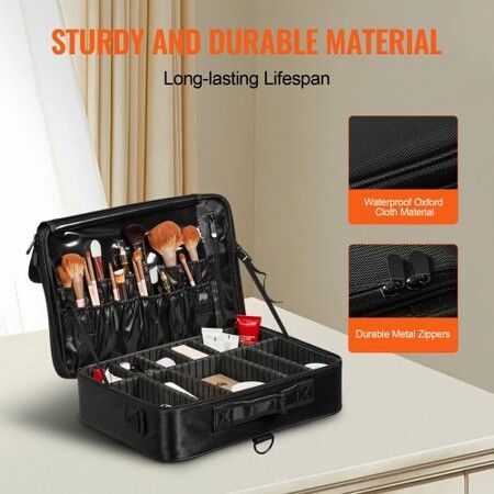 Makeup Train Case Large Storage 3 Tiers Convenient Carry With Handle Strap Professional Waterproof Oxford Makeup Storage Organizer Box Heavy Duty