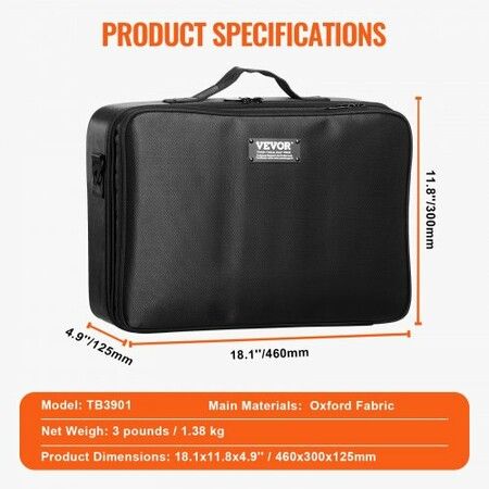 Makeup Train Case Large Storage 3 Tiers Convenient Carry With Handle Strap Professional Waterproof Oxford Makeup Storage Organizer Box Heavy Duty