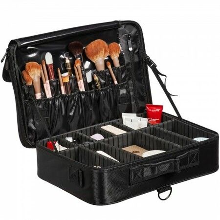 Makeup Train Case Large Storage 3 Tiers Convenient Carry With Handle Strap Professional Waterproof Oxford Makeup Storage Organizer Box Heavy Duty