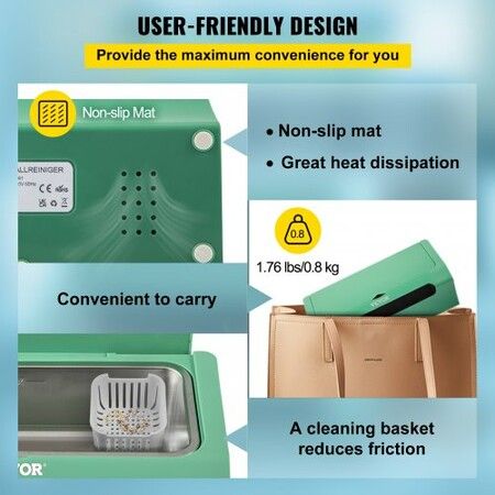 Ultrasonic Cleaner Ultrasound Cleaning Machine 500ML Green for Jewelry