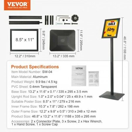 Pedestal Sign Holder 21.59x 27.94 cm Vertical and Horizontal Adjustable Poster Stand Heavy-Duty Floor Standing Sign Holder with Metal Base