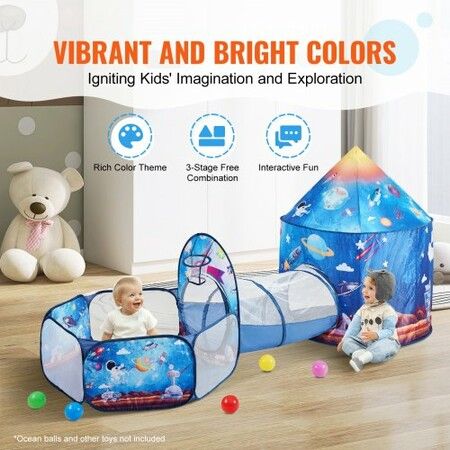 3 in 1 Kids Play Tent with Tunnel for Boys Girls Babies and Toddlers Indoor/Outdoor Pop Up Playhouse with Carrying Bag & Banding Straps Birthday Gifts