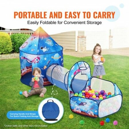 3 in 1 Kids Play Tent with Tunnel for Boys Girls Babies and Toddlers Indoor/Outdoor Pop Up Playhouse with Carrying Bag & Banding Straps Birthday Gifts