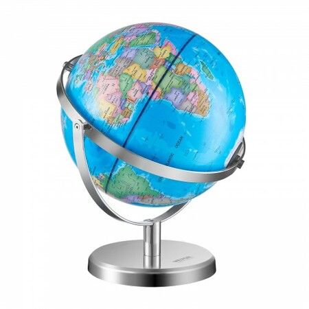 Illuminated World Globe with Stand 228.6 mm Educational Earth Globe with Stable Heavy Metal Base and LED Constellation Night Light HD Printed Map Spinning