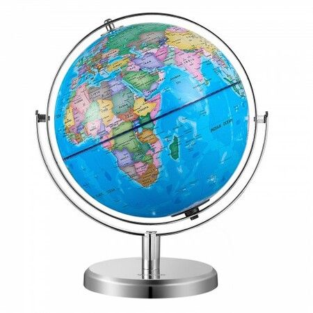 Illuminated World Globe with Stand 228.6 mm Educational Earth Globe with Stable Heavy Metal Base and LED Constellation Night Light HD Printed Map Spinning