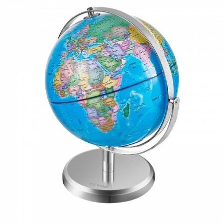 Illuminated World Globe with Stand 228.6 mm Educational Earth Globe with Stable Heavy Metal Base and LED Constellation Night Light HD Printed Map Spinning