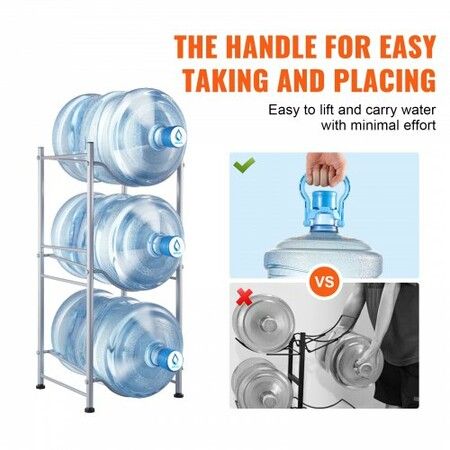 3 Tiers Water Jug Holder Single Row Water Bottle Rack for 3 Bottles Silver