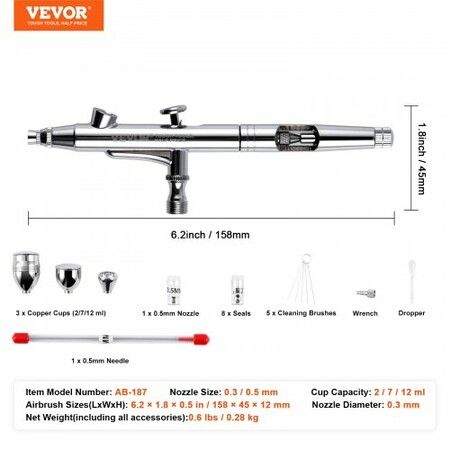 Airbrush Gun 0.3 mm and 0.5 mm Dual Action Gravity Feed Airbrush Airbrush Kit with 2/7/12ml Copper Cups and Cleaning Accessories Air Brush Gun