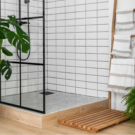 406mm Linear Shower Drain with Square Pattern GrateBrushed 304 Stainless Steel Rectangle Shower Floor Drain Sleek Linear Drain with Hair Strainer Matte