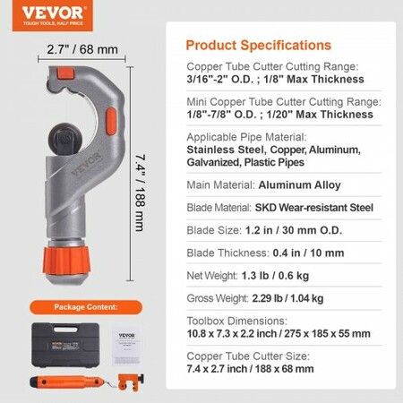 3PCS Tubing Cutter Set 3/16"-2" O.D. Copper Pipe Cutter 1/8"-7/8" O.D. Mini Tube Cutter and Deburring Tool Heavy Duty Pipe Cutter Set