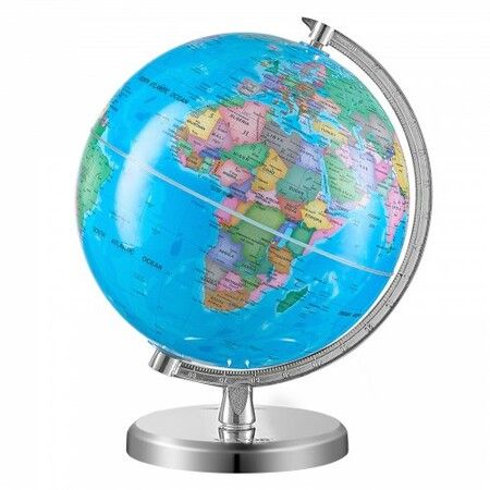 Rotating World Globe with Stand 203.2 mm Educational Geographic Globe with Precise Time Zone ABS Material 360 degree Spinning Globe for Kids Children