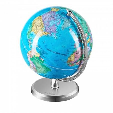 Rotating World Globe with Stand 203.2 mm Educational Geographic Globe with Precise Time Zone ABS Material 360 degree Spinning Globe for Kids Children