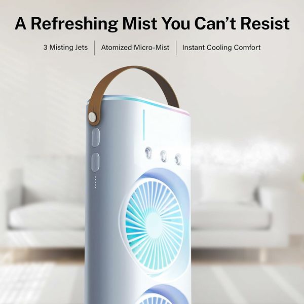 Air Misting Fan Portable USB Powered Rechargeable Summer Cool Fan Evaporative 180 rotation 90 oscillation 3 Spray Air Cooler  Outdoor Camping Blow Air