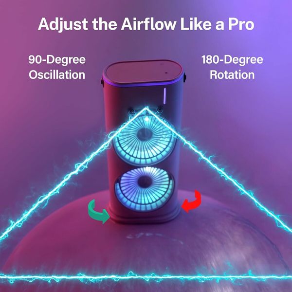 Air Misting Fan Portable USB Powered Rechargeable Summer Cool Fan Evaporative 180 rotation 90 oscillation 3 Spray Air Cooler  Outdoor Camping Blow Air