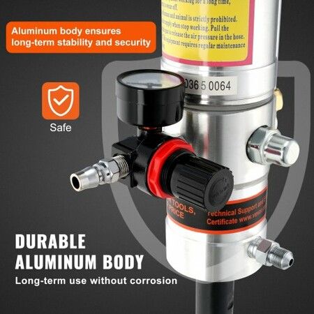 Grease Pump 50:1 Pressure Ratio Air Operated Grease Pump w/ 3.88 m High Pressure Hose & Grease Gun Pneumatic Grease Pump Portable Lubrication Grease Pump