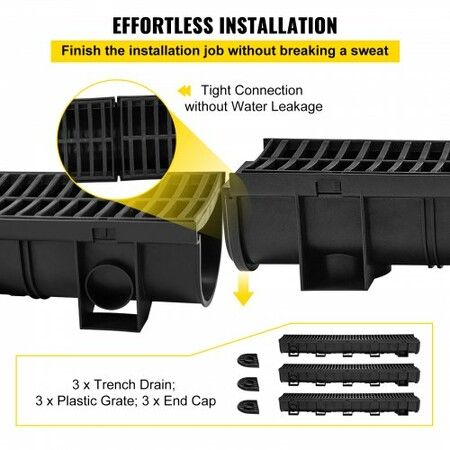 Drainage Trench Driveway Channel Drain Kit Plastic Grate-5.8