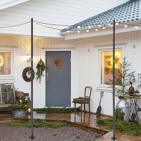 String Light Poles 2 Pack 10.6 FT Outdoor Powder Coated Steel Lamp Post with Hooks to Hang Lantern and Flags Universal Mounting Options to Decorate Garden