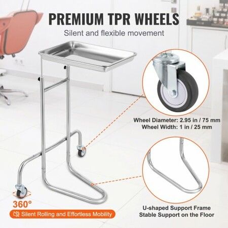 Stainless Steel Lab Cart with Single Tray & 2 Silent Wheels for Lab Clinic