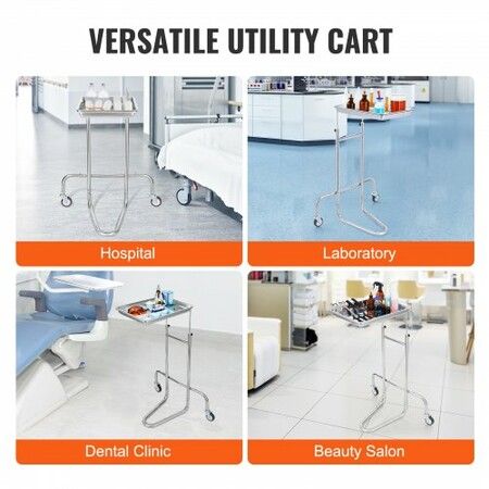 Stainless Steel Lab Cart with Single Tray & 2 Silent Wheels for Lab Clinic