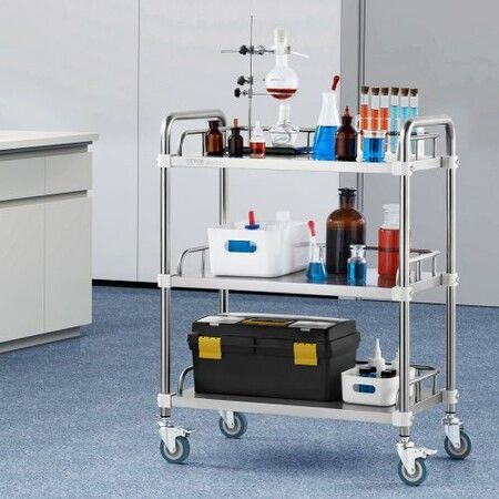 Lab Rolling Cart 3-Shelf Stainless Steel Rolling Cart Lab Serving Cart with Swivel Casters Dental Utility Cart for Clinic Lab  Hospital Salon