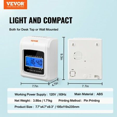 Punch Time Clock Time Tracker Machine for Employees of Small Business 6 Punches per Day Time Clock Punch Machine Includes 102 Time Cards