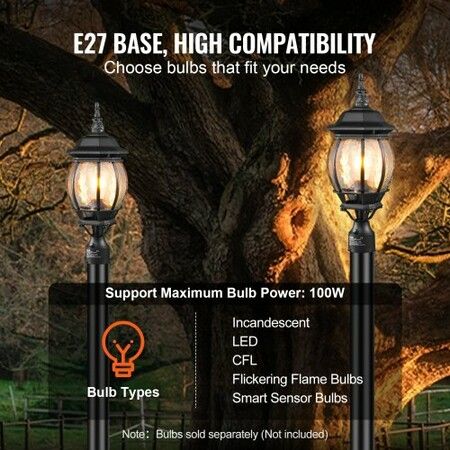 2 PCs Dusk to Dawn Outdoor Lamp Post Light Fixture 530 mm Pole Pier Mount