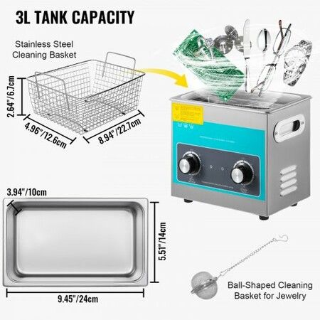 Knob Ultrasonic Cleaner 3L 40kHz Ultrasonic Cleaning Machine Knob Control Sonic Cleaner 304 Stainless Steel Ultrasonic Cleaner Machine with Heater & Timer