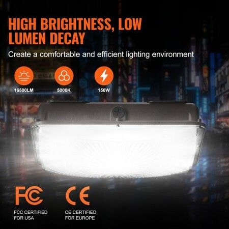 LED Canopy Light 150W 16500LM 5000K Daylight Outdoor Canopy Lighting IP65