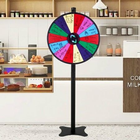 24 inch Spinning Prize Wheel 14 Slots Spinning Wheel Roulette Wheel with a Dry Erase and 2 Markers Tabletop or Floor Standing Win Fortune Spin Games